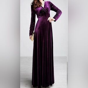 Cellabie purple velvet v neck long sleeve winter maxi dress womens L flowy